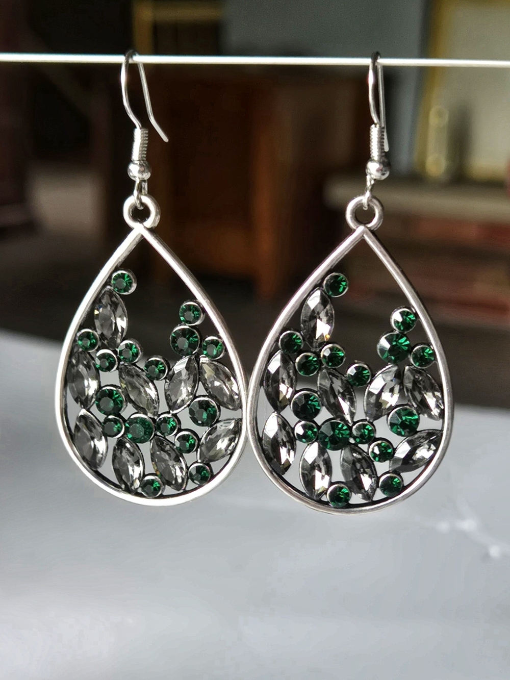 paparazzi Emerald & Smoke Teardrop Crystal Earrings